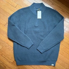 Long Warf Wellfleet Seawell Marine Blue Chunky Knit Quarter Zip Sweater Size XXL