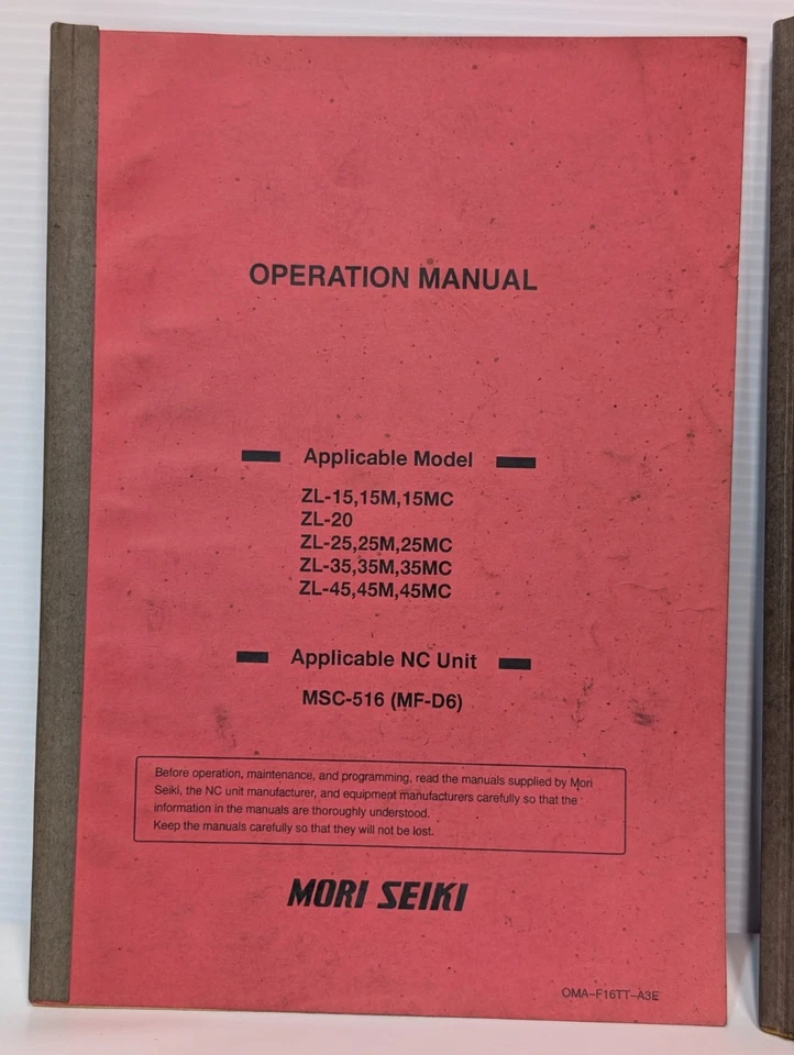 Lote de 6 manuales de programación, operación y preajuste de máquinas Mori Seiki como se muestra Foto 2 de 4