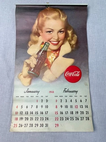 1948 Coca Cola Vintage Calendar Original Complete With Metal Binder Collectible