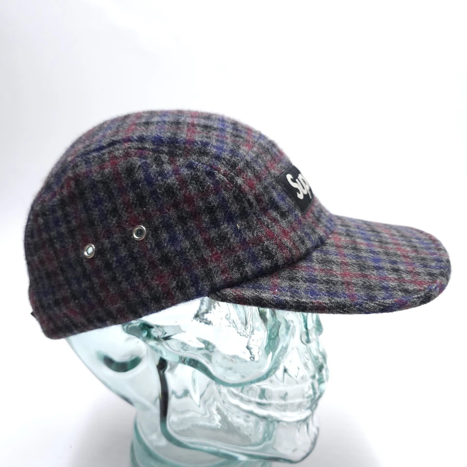 Vintage Supreme Plaid Camp Hat 5 Panel  Harris Tweed Gray Made In USA  - Image 3 of 4