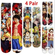 Manga One Piece Socks 30 Cm Lot Of 4 Pairs Luffy Zoro Cotton Polyester