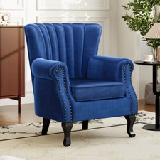 Velvet Upholstered Armchair Wing Back Fireside Single Sofa Chair Living Room