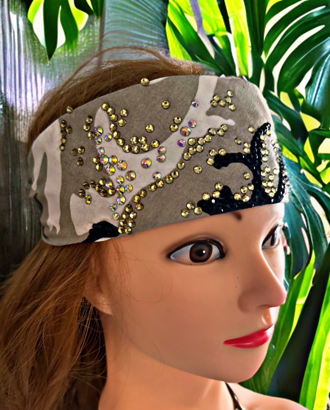 Gray Camo Rhinestone Bandana Headband, Handmade One Of A Kind! eBay