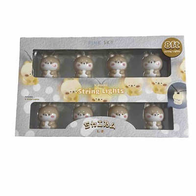 Pink Sky Kawaii Shiba Dog 8' Battery Operated String Lights Room Decorating