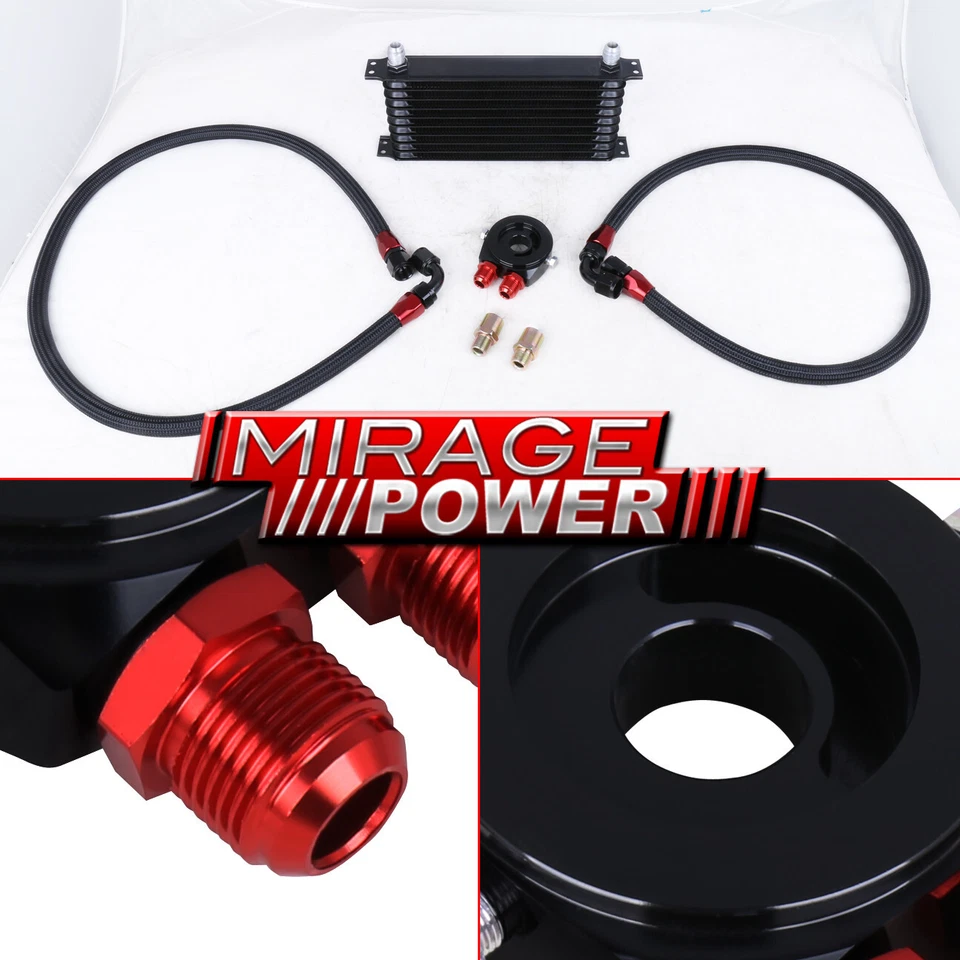 Universal 9-Row AN10 Aluminum Oil Cooler + Filter Adapter Plate Relocation Black - Image 2 of 4