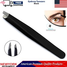 Black Tweezers Slant Tip Professional Eyebrow Facial Nose Ingrown Hair Removal