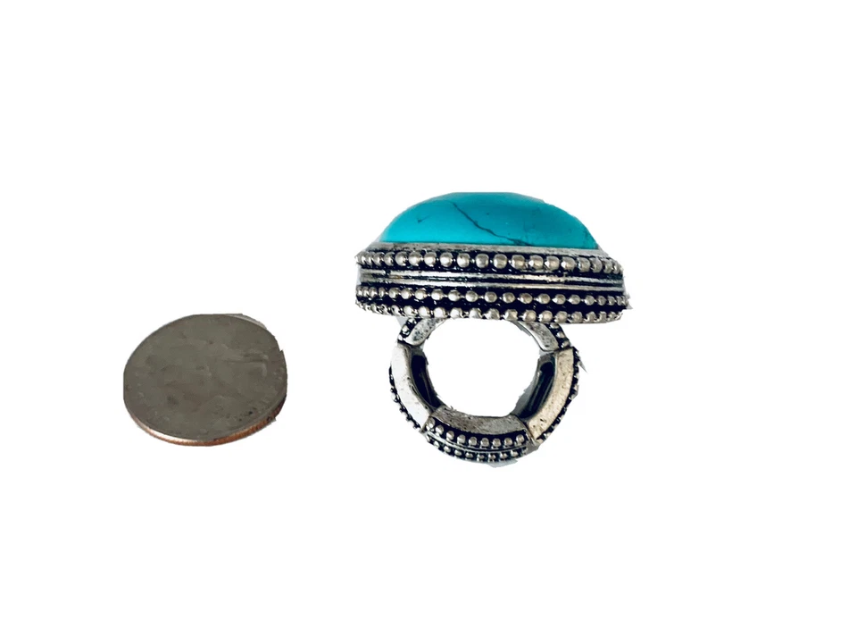 Anillo elástico Chico’s Syanne imitación turquesa tono plata antiguo  Foto 2 de 4