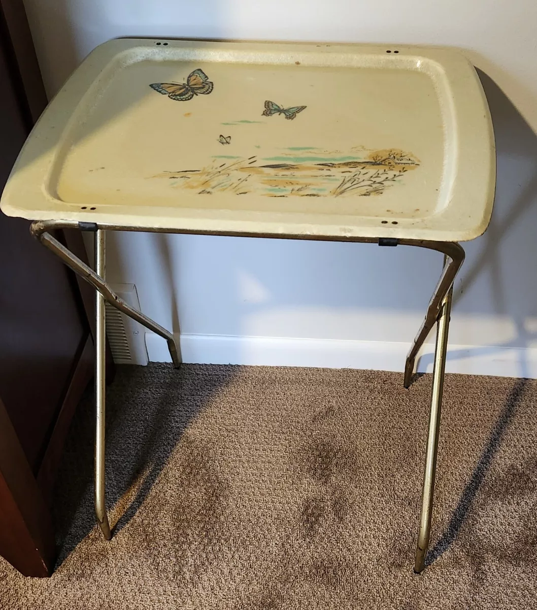 2 Vintage 1950 s Folding Fiberglass TV Dinner Snack Trays Deco Butterfly Motif