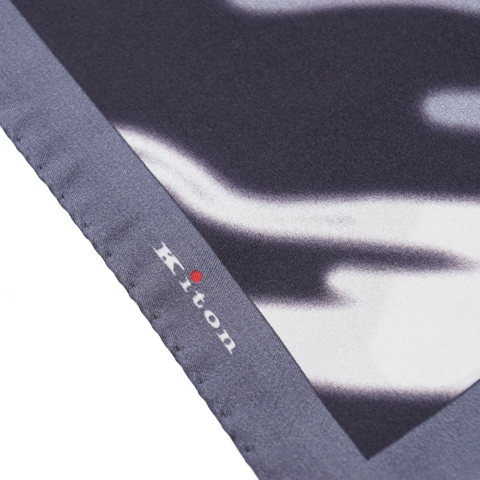 Kiton Napoli Black-Gray-Blue Abstract Watercolor Print Silk Pocket Square - Image 3 of 4