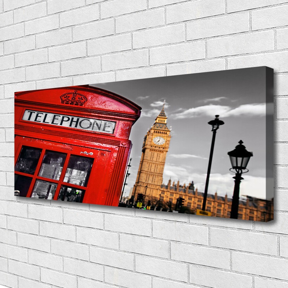 Impression sur toile architecture cabine téléphonique grand format 125x50 cm