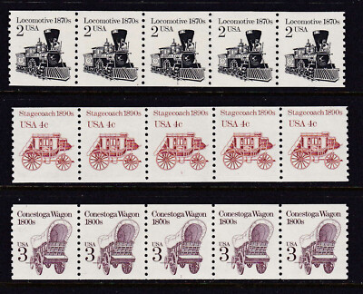 U.S. Sc. #2226, 2228 & 2252: 2c, 4c, & 3c PNCs(3) Strips of 5 Plates #1
