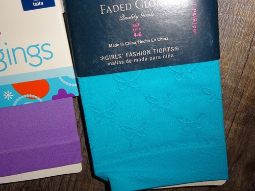 Girl's footless tights ~ HANES ~ berry lavender turquoise butterfly 4-6 SMALL - Picture 3 of 6