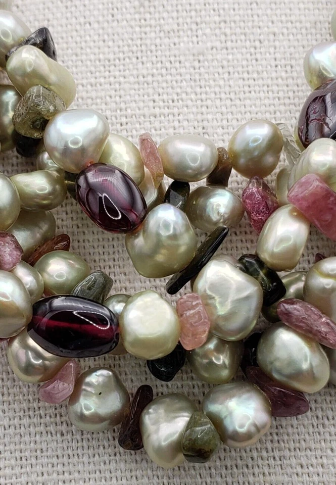 Vintage Pearls with Gems 6 Strands Sterling Silver  925 Clasp Necklace 18.5" Foto 4 de 4