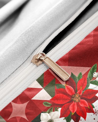 Christmas Duvet Cover King Size, Floral Wreath Comforter Cover Holiday Decora... - Picture 4 of 5