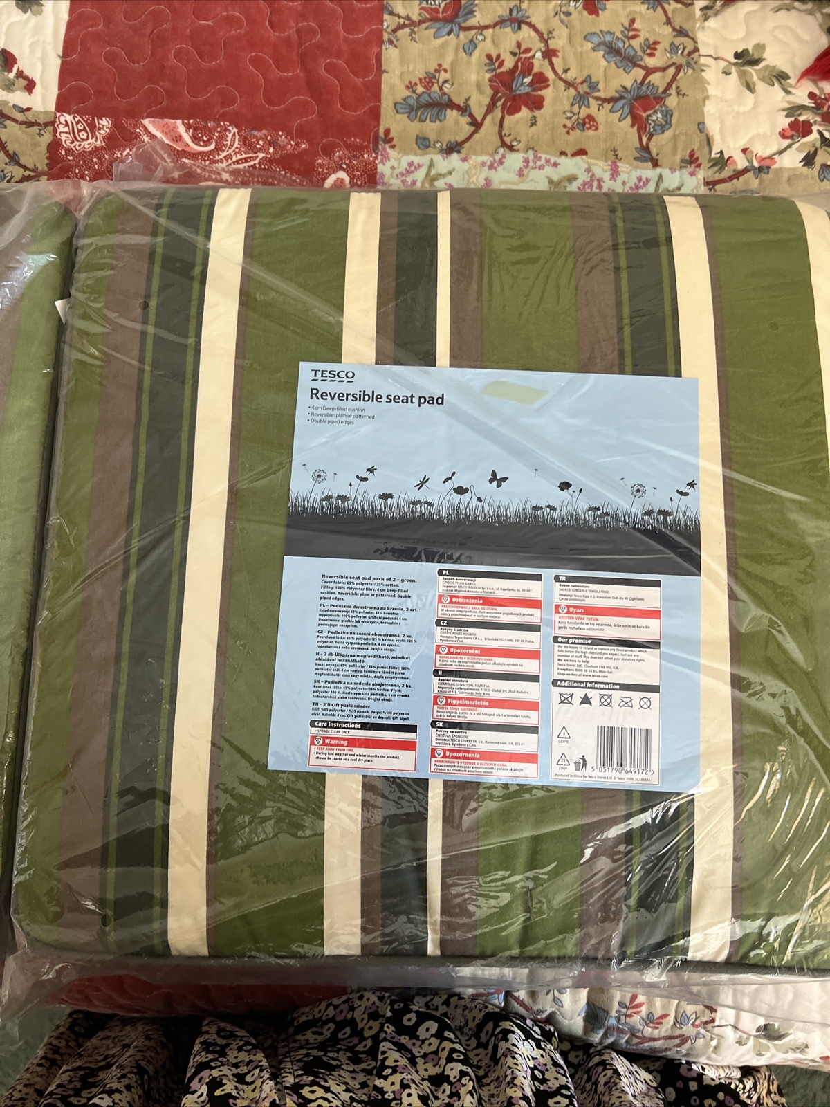 BNWOT Tesco Green Brown Reversible Garden Seat Pads X4 eBay