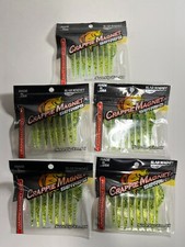 Lot of 5 Leland Crappie Magnet™ Slab Magnet Soft Body Lures Chartreuse Black Flk