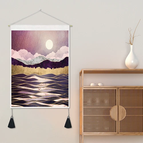 Bohemian Tapestry Tassel Moon Mountain Linen Cotton Home Door Wall Hanging Draw - Picture 32 of 37