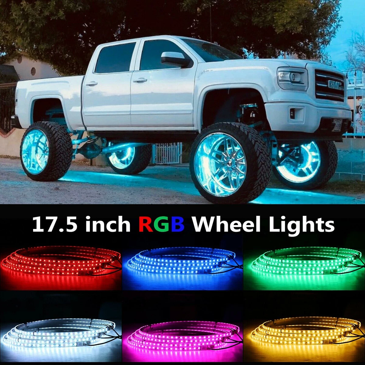 UWDESY 4PC Double Side 15.5in White LED Wheel Ring Lights Waterprof Rim  Lighting Lamps RF Remote Control Wheel Weel Lights Tire Lights for Car  Truck : Amazon.in: Car & Motorbike