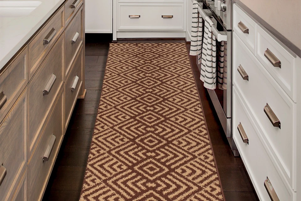 Custom Length Stair Hallway Runner Rug Non Slip Backing, Chevron Brown - Image 3 of 4