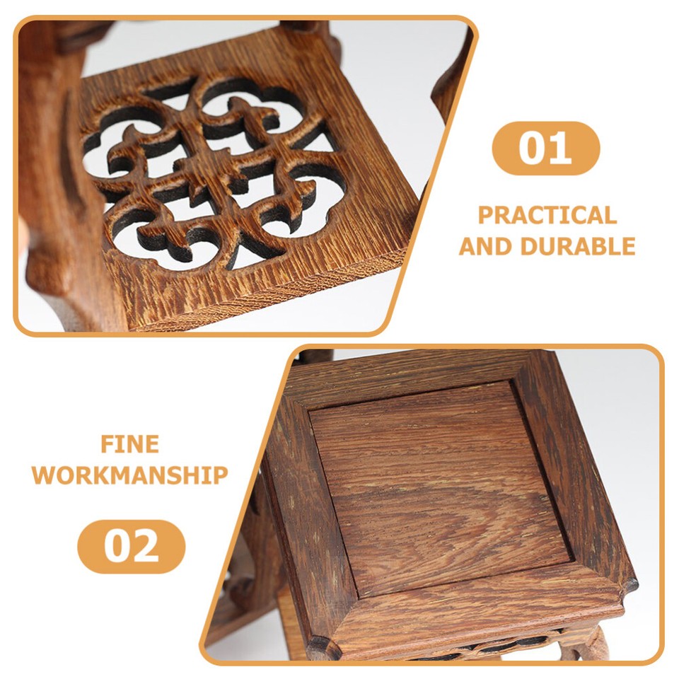 Flower Pot Display Stand Wood Base Plant Pedestal Stool Office Chinese