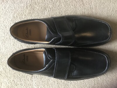 BNIB Clarks Swift Turn black leather touch fasten shoes size 13H