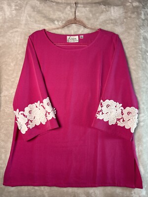 Linea by Louis Dell Olio Top Size 12 Pink With White Floral Lace On Sleeves