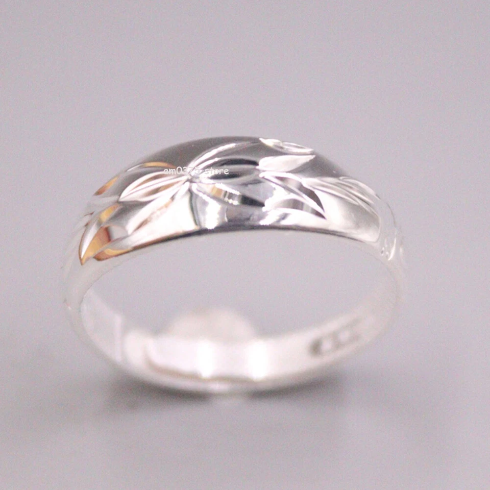 Pure 999 Fine Silver Ring Men Women's 8mm Carved Leaf Band Ring US Size 8 - Image 2 of 4