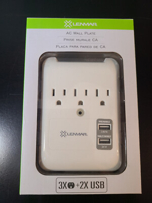 Lenmar WP3234 Wall Plate Adapter and Surge Protector 2 USB Ports NEW