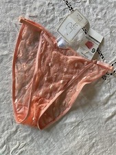 Vintage NWT Ren Rof String Bikini PANTY Nylon Lace Peach Brief Sheer M / 6