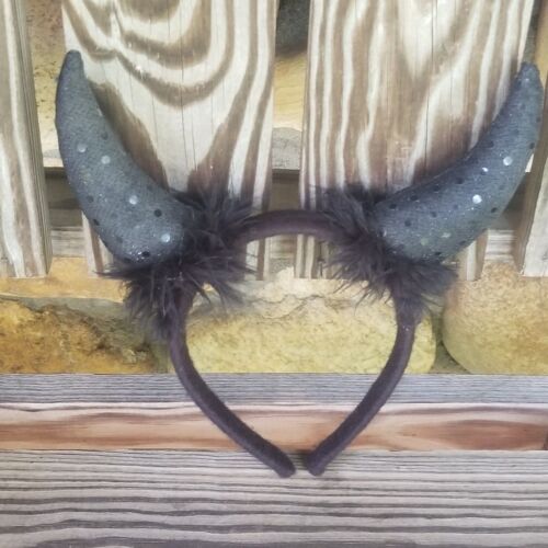 Black sequined devil horns head band, Halloween costume, party, female demon - Picture 1 of 1