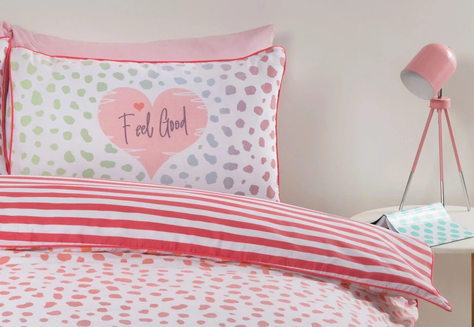 Rosa King Size Misura con Profilo Orlo Dalmata Pallini Righe Piumino Reversibile - Immagine 2 di 2