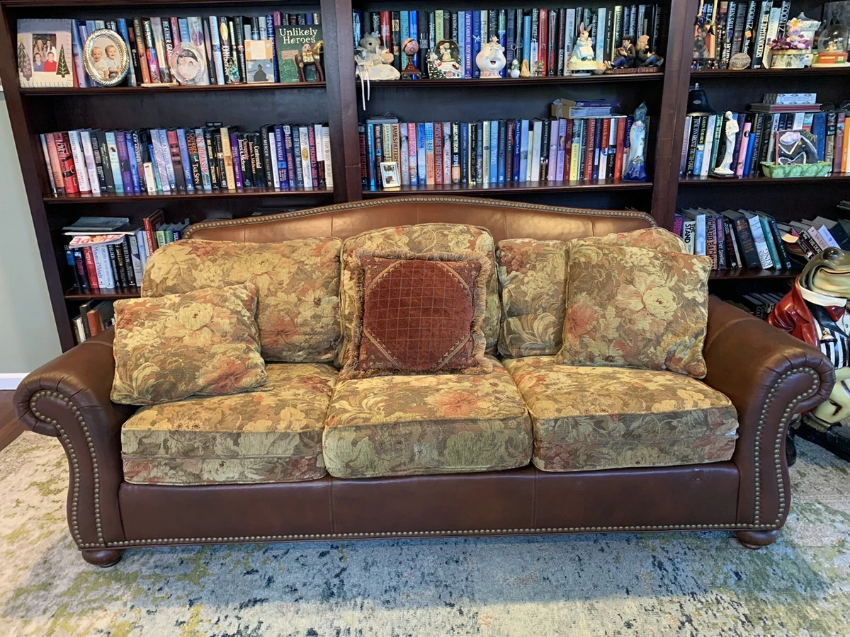 Leather couch with fabric cushions cheap