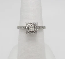 1/2CT Natural Princess Diamond Halo Engagement Wedding Ring 14K White Gold Band