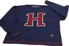 Tommy Hilfiger Men's Rib-Knit Crew Neck Sweater Navy Cotton XL Logo VINTAGE