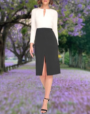 $139 Tommy Hilfiger Women's Keyhole-Neck Sheath Dinner Dress Sz:10US Cream/Black