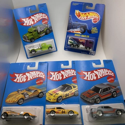 Hot Wheels Vintage Blue Cards Lot – Twin Mill / Turbo Truck / HW Haulin’ –5 Cars