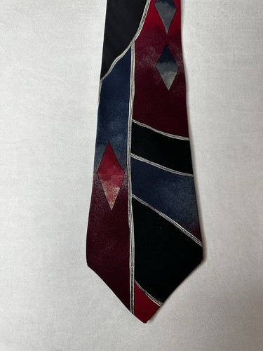 Cravatta Via Manzoni Multicolore Stampa Geometrica 100% Seta Rosso/Blu/Argento Italia - Foto 2 di 4