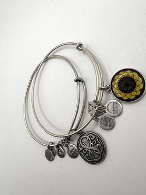 Alex & Ani Sun Flower & Life Path Charm Silver Tone Bangle Bracelet Lot# 2
