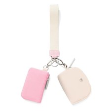 Keychain Wallet Mini Zip Around Wristlet Wallets for Women Pink White