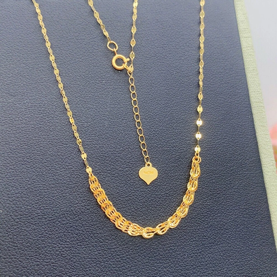 Collar de oro amarillo sólido real de 18 quilates para mujer Phoenix pluma labio cadena eslabón Foto 2 de 4