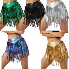 Women Costume High Waist Shorts Latin Hot Pants Club Tassel Shiny Metallic Jazz