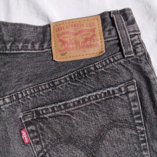 Levi's 501 Jean Shorts Black Button Fly Cut Off Distressed 100% Cotton Womens 27 - 第 8/8 張圖片