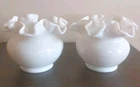 Vtg Fenton Ruffled Glossy Milk Glass Ball Vase 3.75X4” Set Of 2 EUC