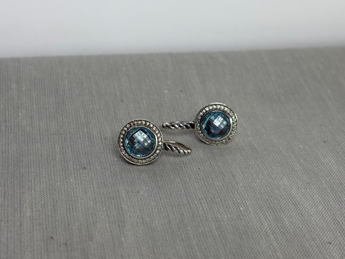David Yurman  round Blue Topaz surrounded by diamonds, Cerise drop earrings - Picture 14 of 16