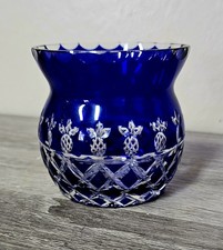Vintage Bohemian Cut Crystal Glass Miniature Vase Cobalt Blue 