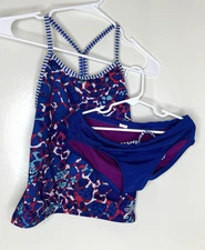 Dolfin Uglies Swimwear Girls 12 Two Piece Swimsuit Blue Print Swim Tank + Bikini