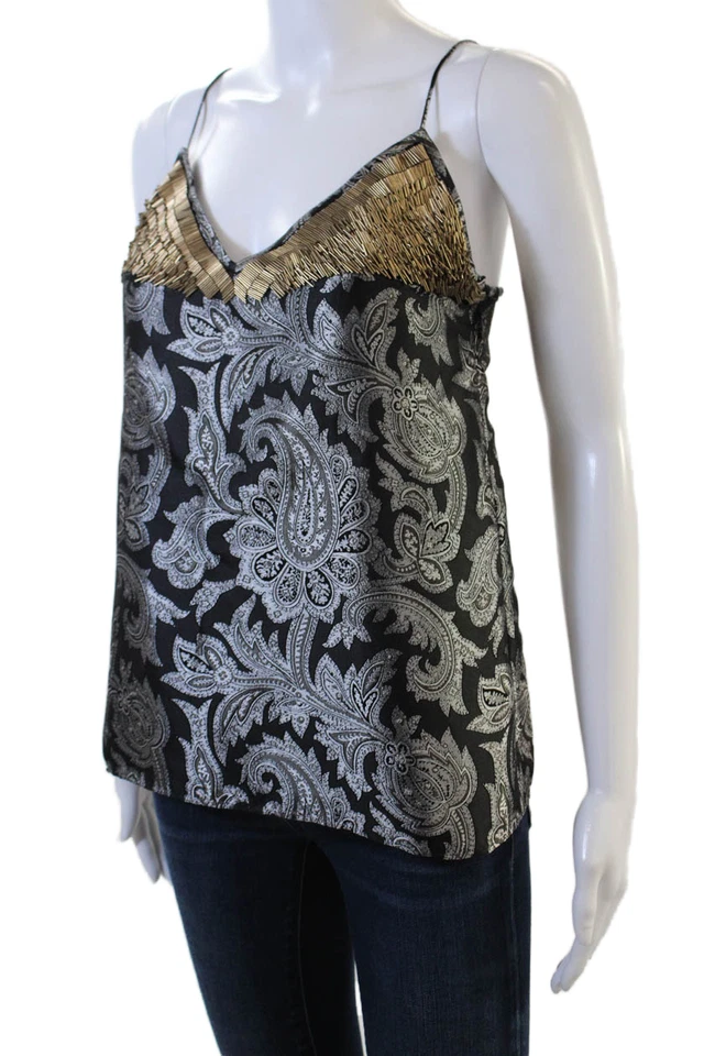 Top Louis Vuitton para mujer con correa de espagueti con cuentas y adornos de cachemira negro gris IT 34 Foto 3 de 4