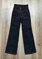 50s Vintage Women’s Black Corduroy Bell Bottom Buckle Back Pants Size 24 Waist