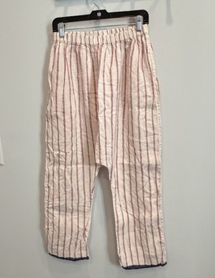 meg by design L Drop Crotch Linen Striped Elastic Waist Cottage Core NWOT