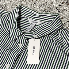SPANX Oversized Button-up Poplin Shirt STRIPED BLUE GREEN Sz XL NWT $128 21205r